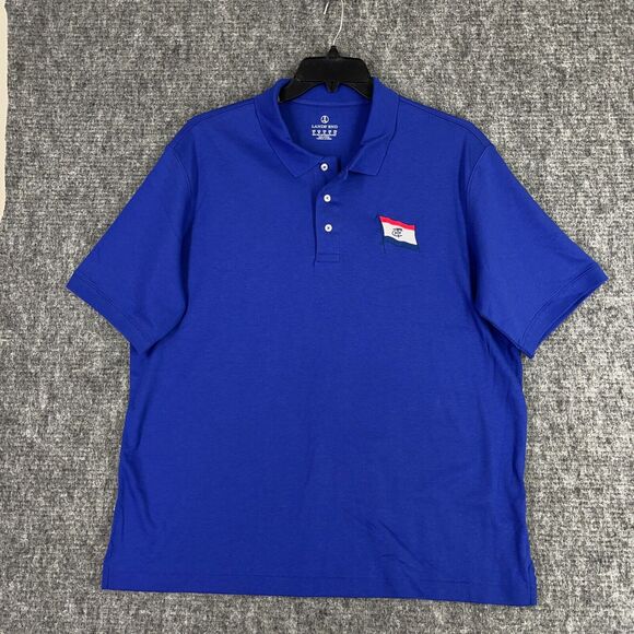 Lands End Golf Polo Shirt Mens Extra Large Blue Embroidered Flag Country Club - Picture 1 of 6